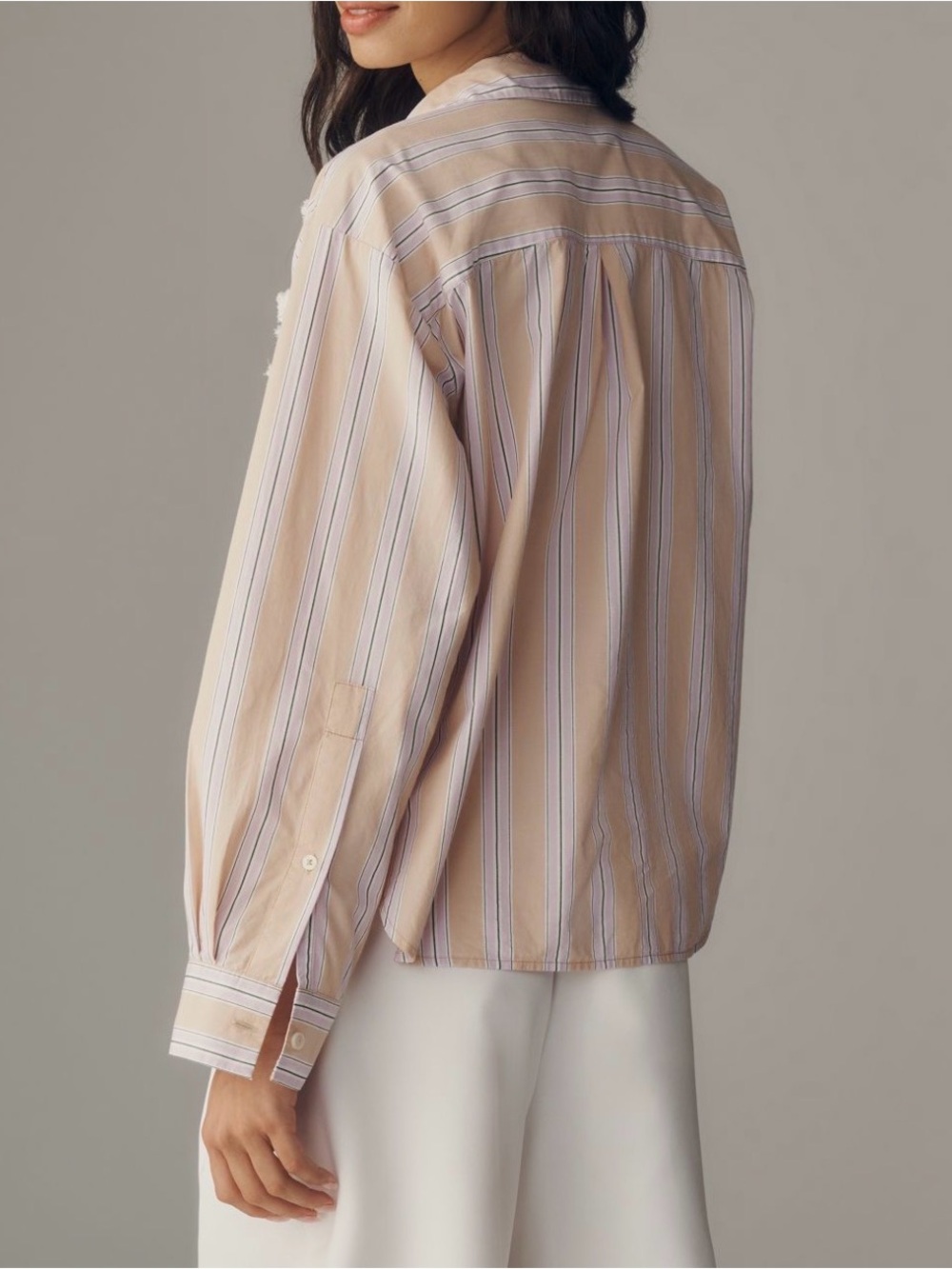 NWT Anthropologie Peach and White Striped Embroidered Button-Down Blouse - Picture 2 of 3